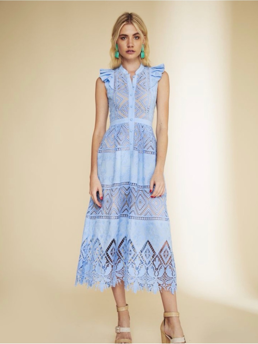 HUNTER BELL Light Blue Crochet Lace Sleeveless Maxi Dress
